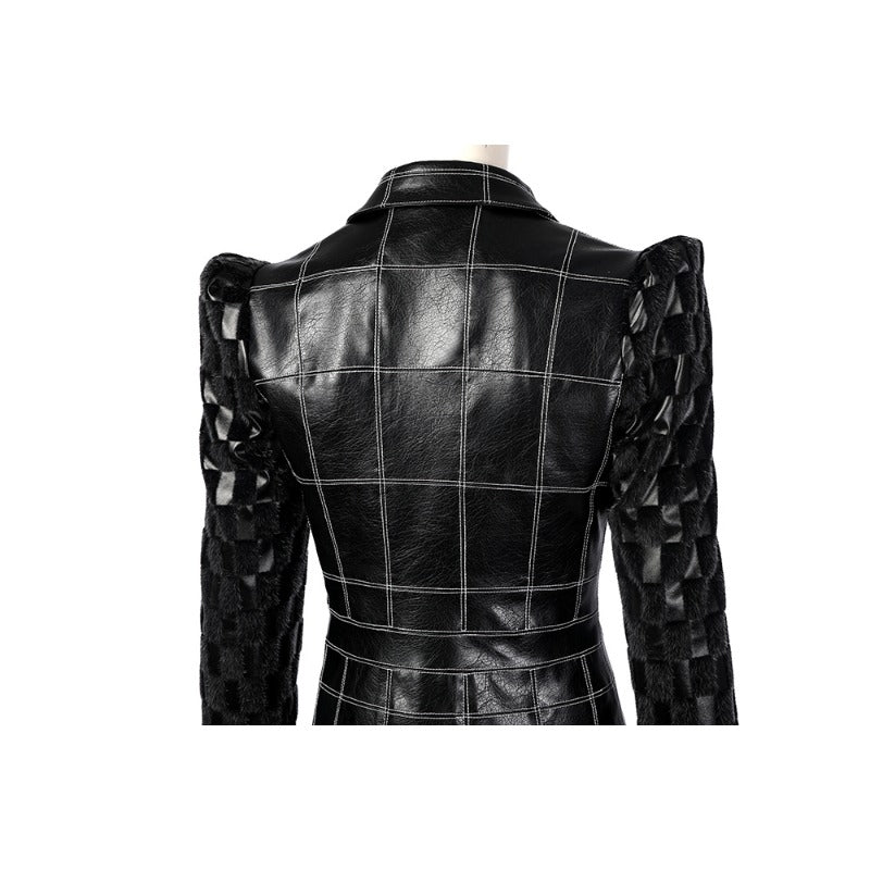 Костюм Круэллы Де Виль для женщин с черной кожаной курткой и париком на Хэллоуин