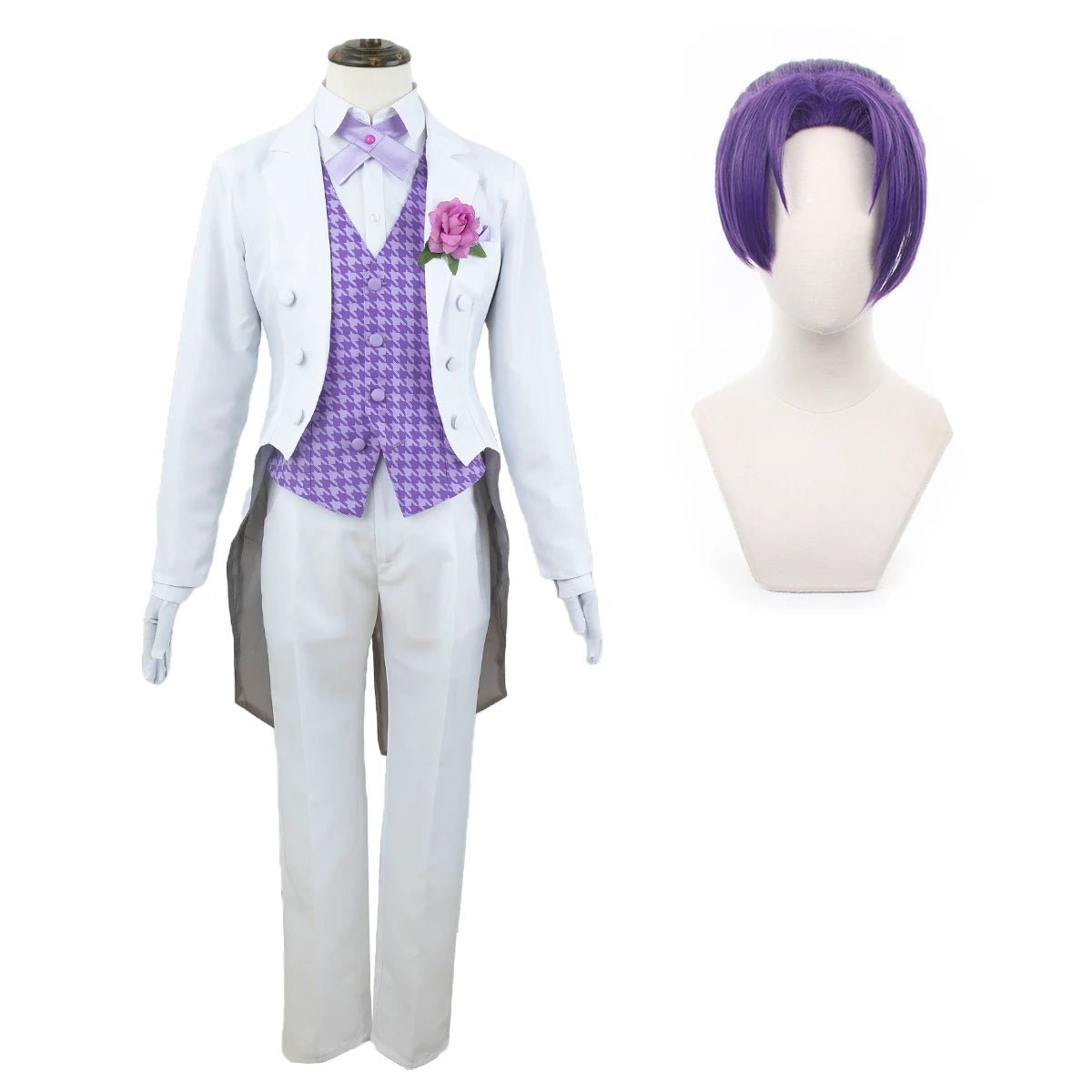 Blue Lock Аниме Косплей Костюм Парик Рео Выставочный Фрак Мундир с Сеткой Роз Синтетические Волокна Регулируемый Размер