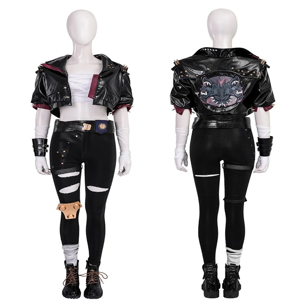 Костюм для косплея Vi из LOL Arcane 2: Кожаный пиджак, брюки и аксессуары