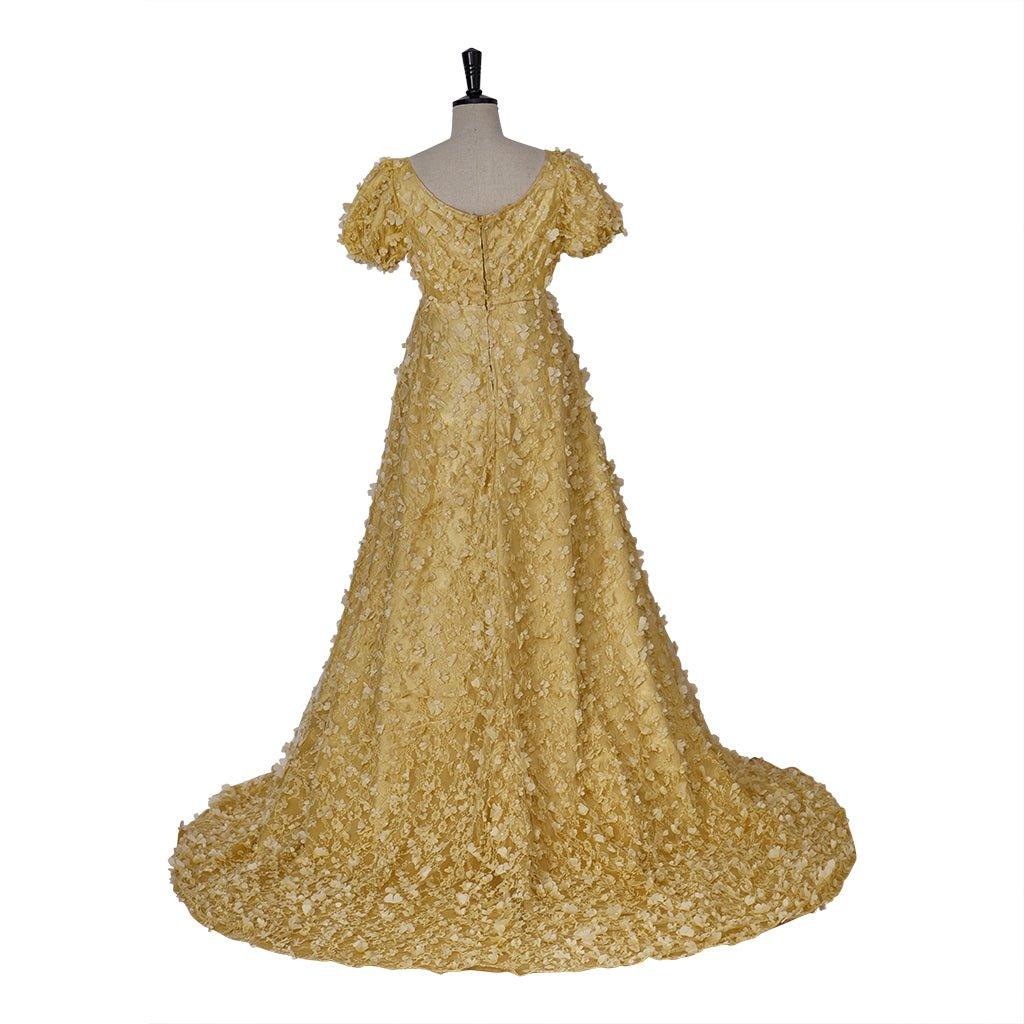 Золотое шелковое платье в стиле ампир - исторический костюм для косплея Bridgerton, Хэллоуина, Рождества, чаепитий и балов