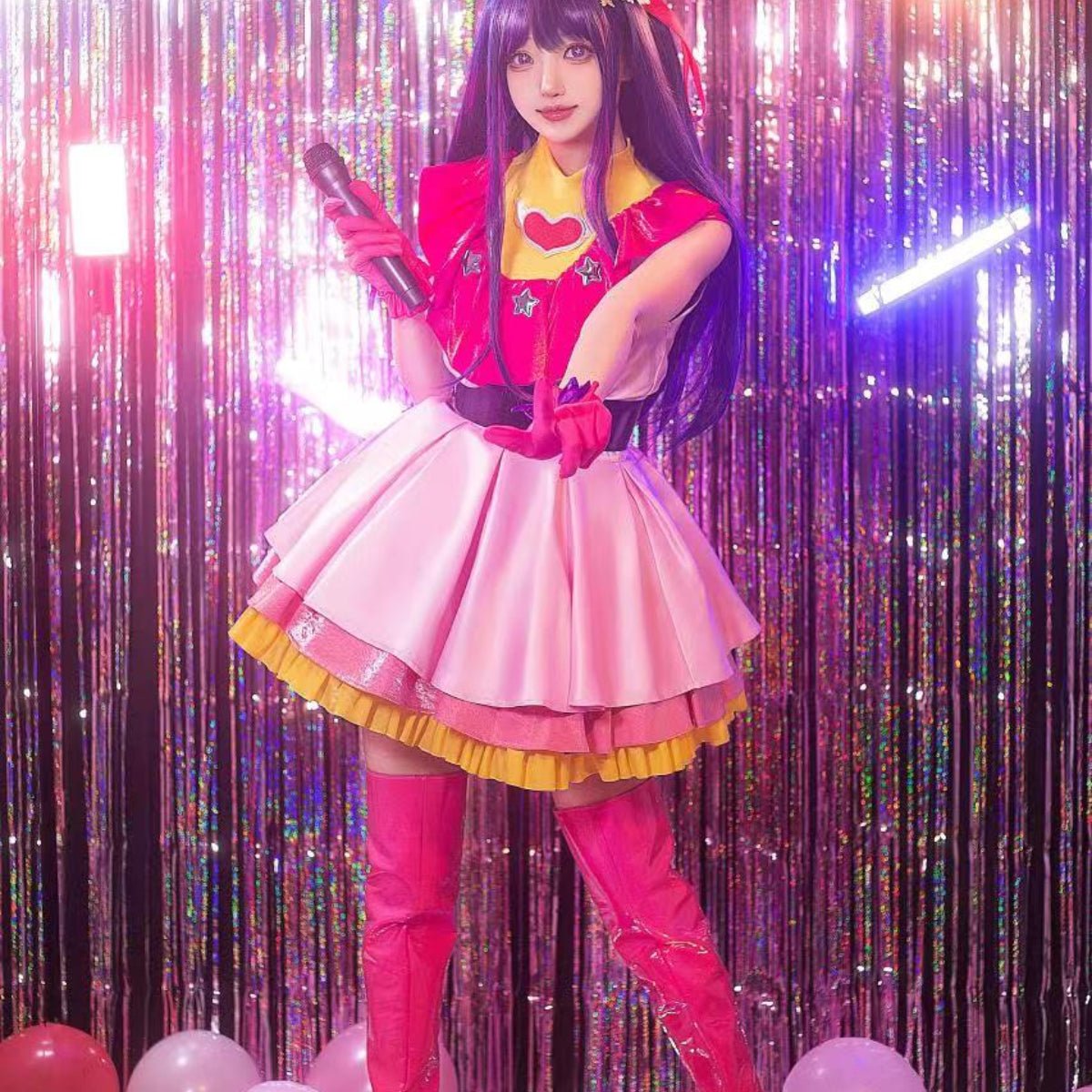 OSHI NO KO Anime Ai Hoshino Костюм для косплея Парик Лолита Платье Юбка с розовой сеткой Синтетическое волокно Подарок