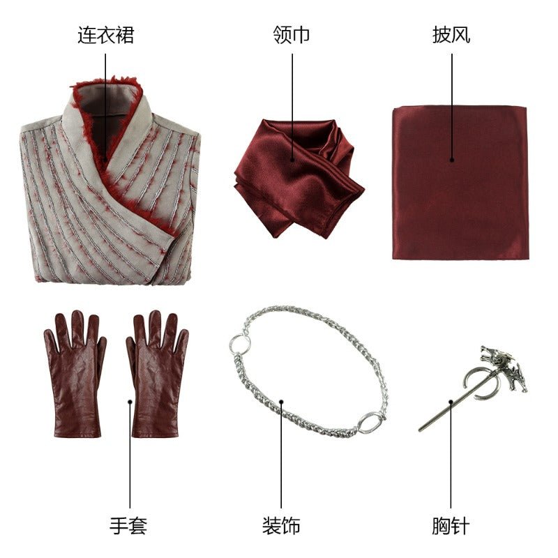 Костюм Даенерис Таргариен для косплея - Женское платье с длинными рукавами и брошью для Хэллоуина и вечеринок