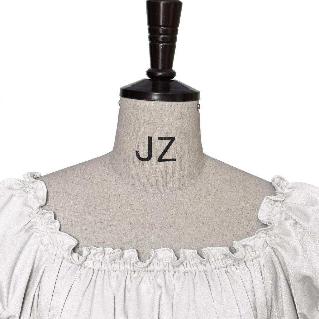 Средневековое Традиционное Платье Империи - Костюм для Косплея Bridgerton в Серебристо-Белом Шелковом Ткани