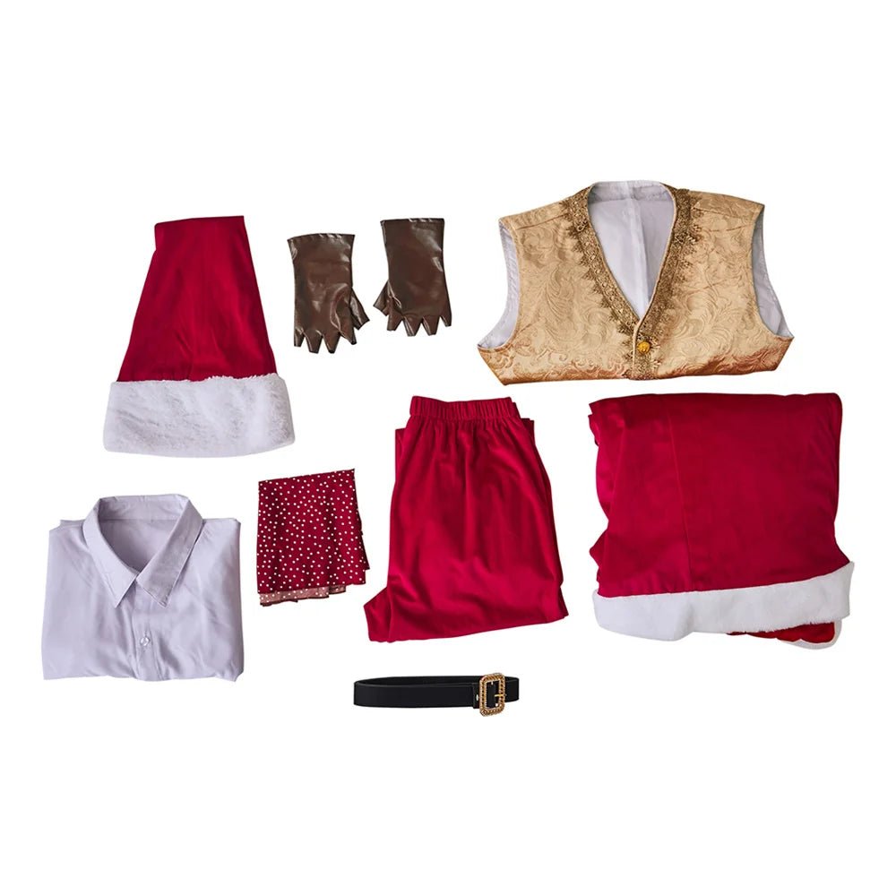 Средневековый Рождественский Костюм Санта Клауса Красный Бархатный Пиджак с Плащом