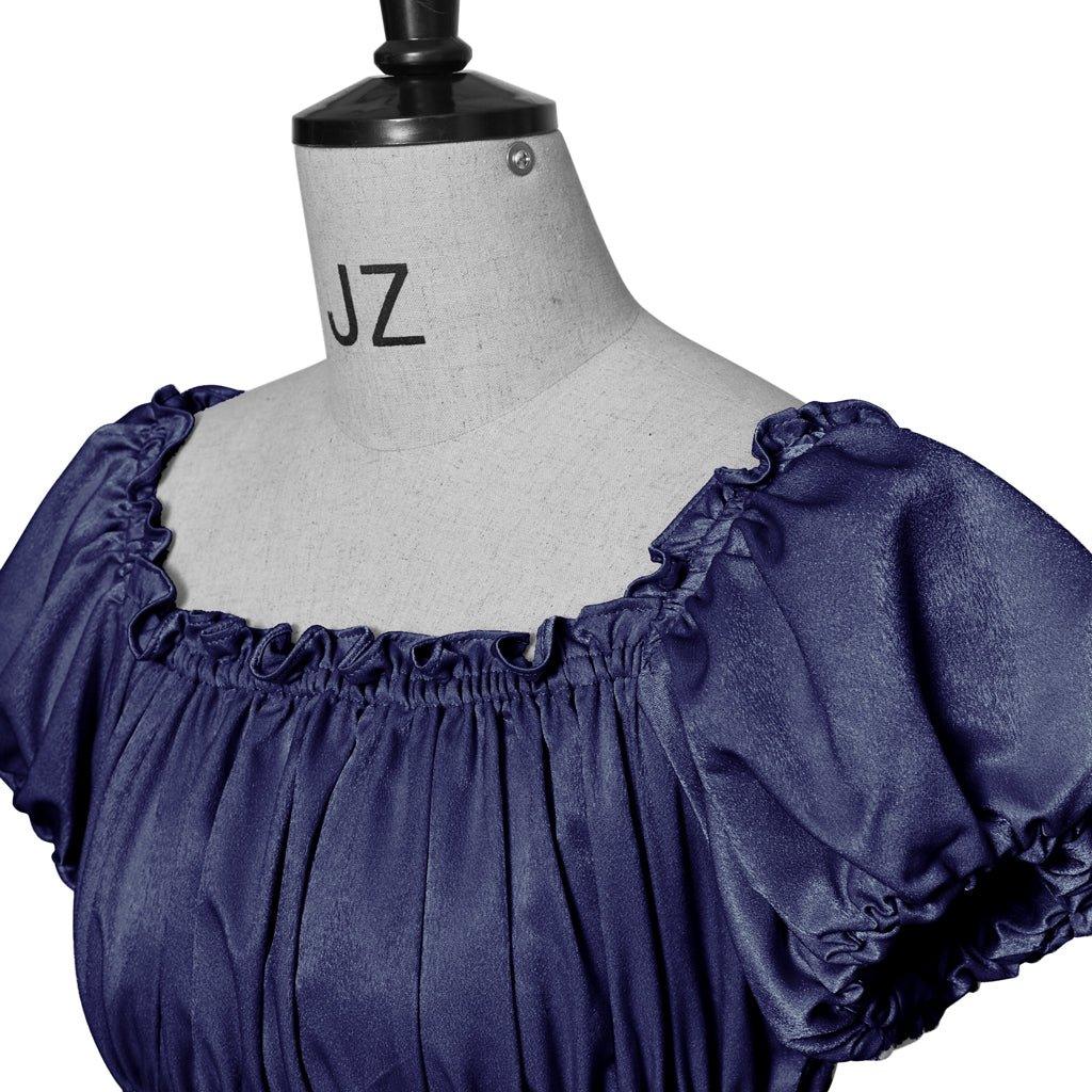 Средневековое Традиционное Платье Империи - Костюм Bridgerton в Железно-Синей Шелковой Ткани