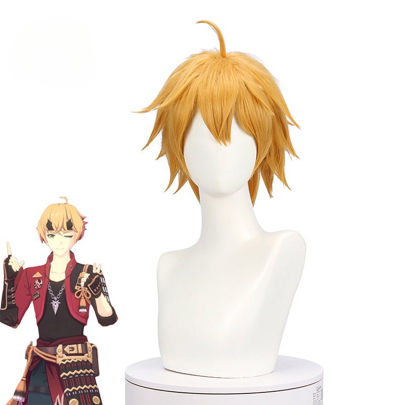 Игра Genshin Impact Тома Костюмный Парик 55см Желтый Мужские Парики Термостойкий Синтетический Волос