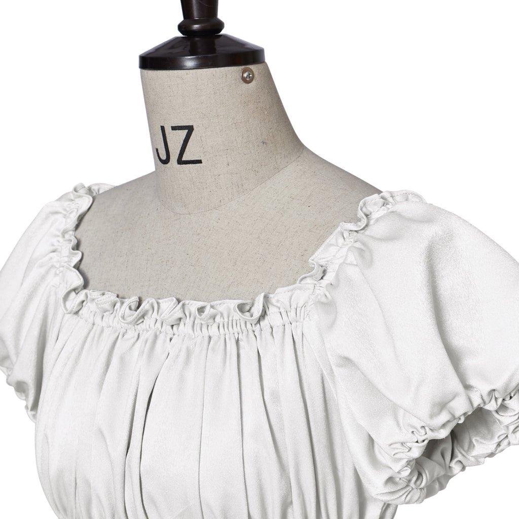 Средневековое Традиционное Платье Империи - Костюм для Косплея Bridgerton в Серебристо-Белом Шелковом Ткани