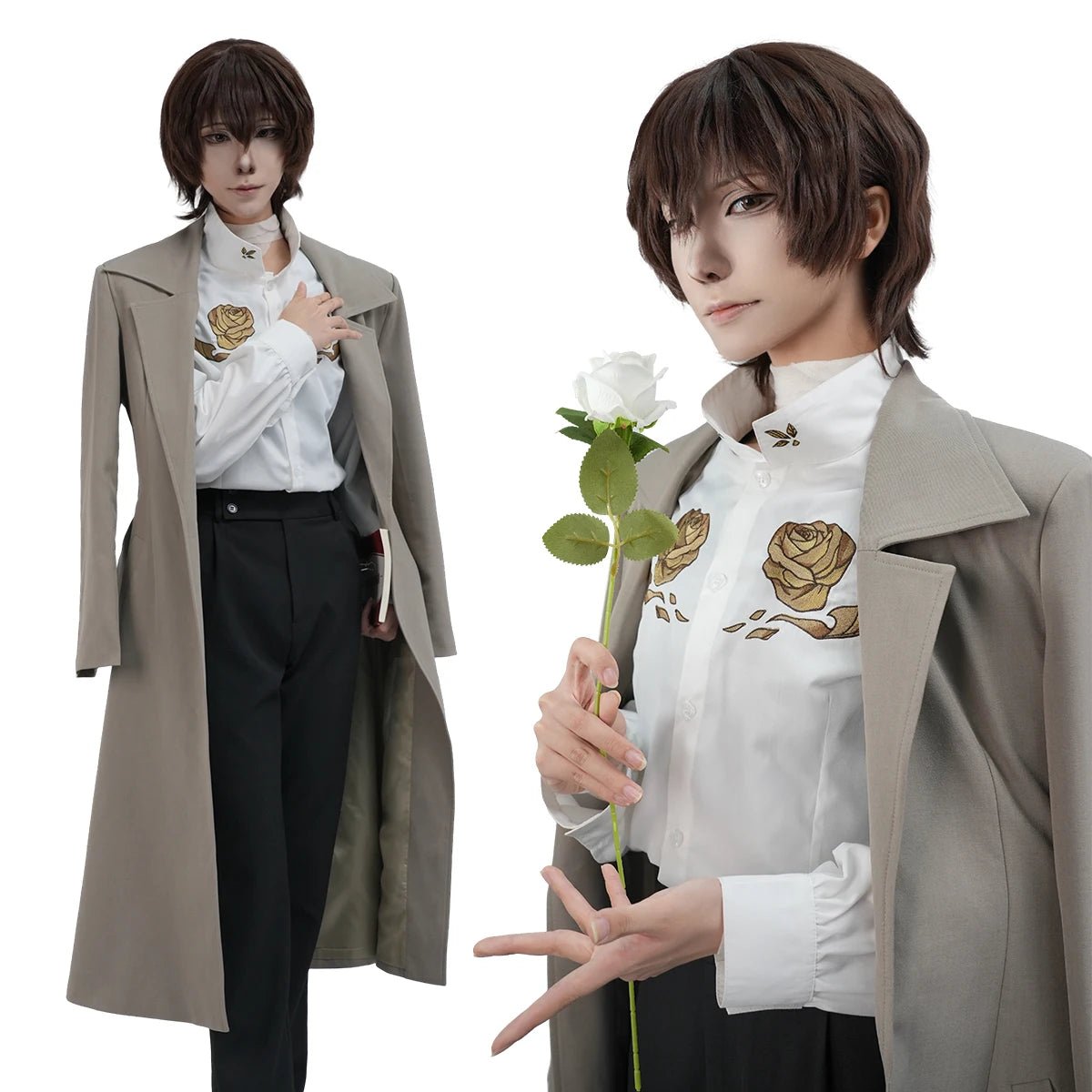 Костюм для косплея Дазай Осаму из Bungo Stray Dogs: пальто, брюки, рубашка, парик (10-летие аниме)