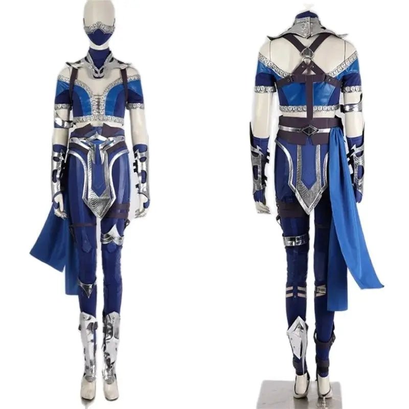Костюм Китаны из Mortal Kombat: Сексуальная синяя верхняя часть, штаны, маска и аксессуары для Хэллоуина