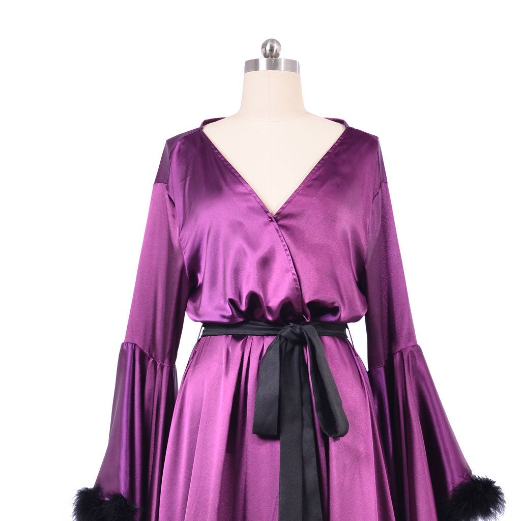 Средневековое платье для женщин с перьями, винтажная фиолетовая кимоно ночная рубашка для свадебных, будуар костюмов