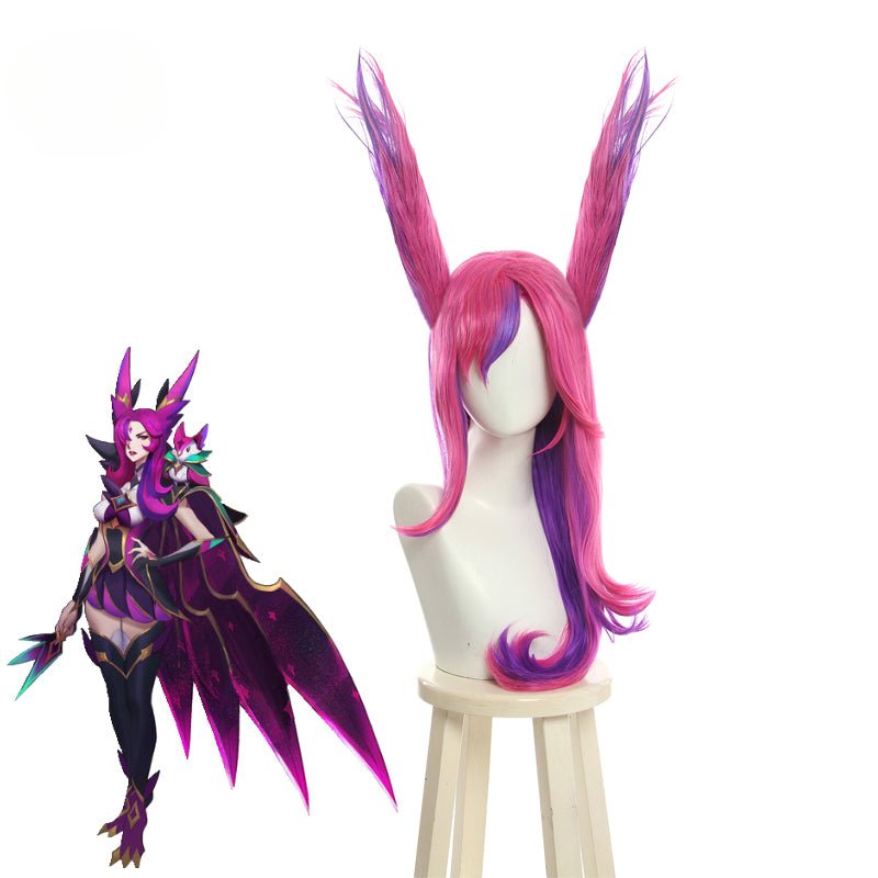 LOL Звёздный Страж Ксайя Костюмный Парик Бунтарский Парик 65см Длины Розово-Фиолетовый Парик с Ушами Термостойкий Синтетический Волос