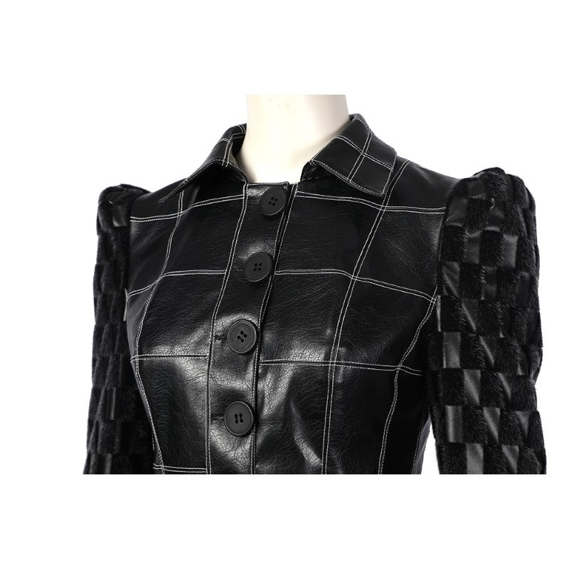 Костюм Круэллы Де Виль для женщин с черной кожаной курткой и париком на Хэллоуин