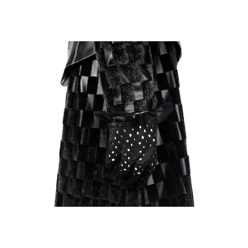 Костюм Круэллы Де Виль для женщин с черной кожаной курткой и париком на Хэллоуин