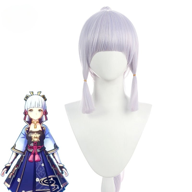 Genshin Impact Камисато Аяка Косплей Парик 70см Длинные Волосы с Хвостиками Термостойкие Синтетические Волосы