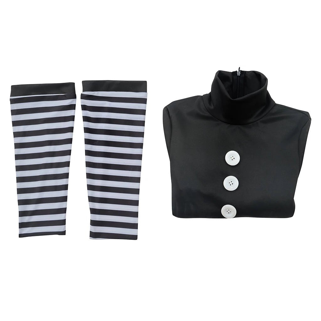 Костюм Марионетки для взрослых женщин: черное платье с полосатыми чулками на Хэллоуин и карнавал