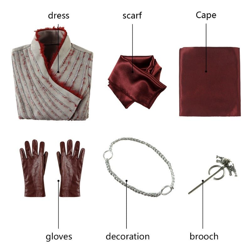 Костюм Даенерис Таргариен для косплея - Женское платье с длинными рукавами и брошью для Хэллоуина и вечеринок