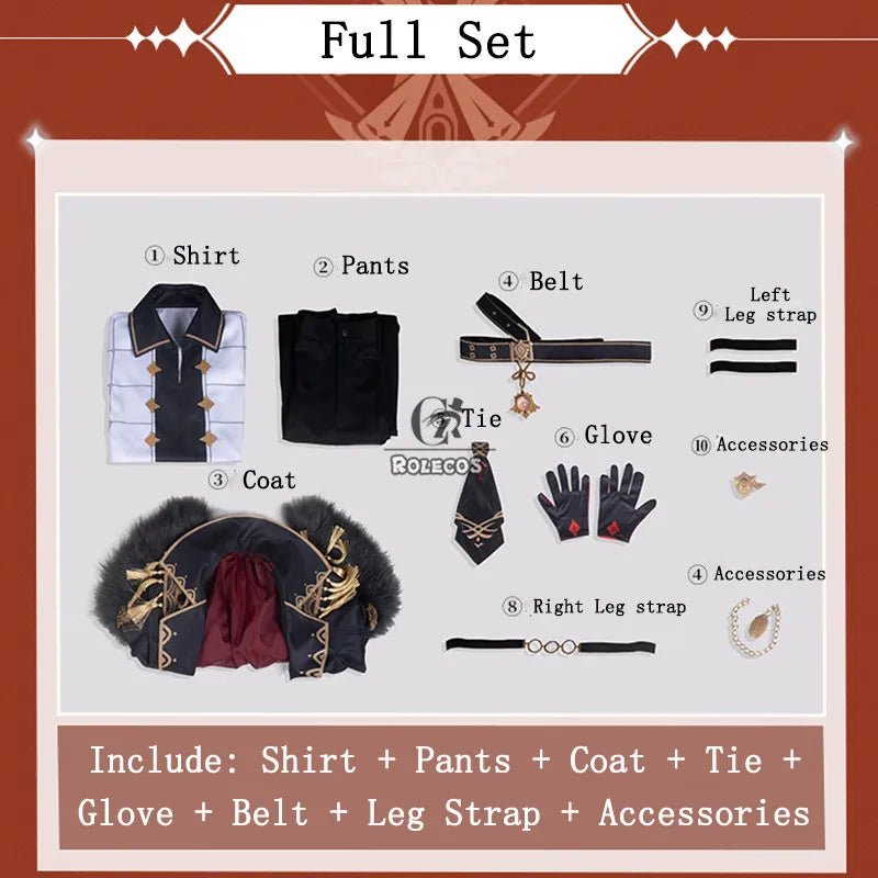 Костюм Дилюка из игры Genshin Impact для косплея, мужской черный костюм, рубашка, брюки, перчатки, полный набор