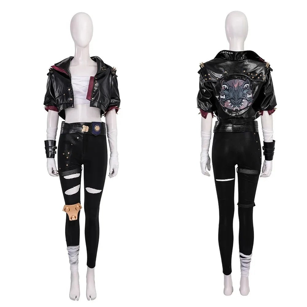 Костюм для косплея Vi из LOL Arcane 2: Кожаный пиджак, брюки и аксессуары