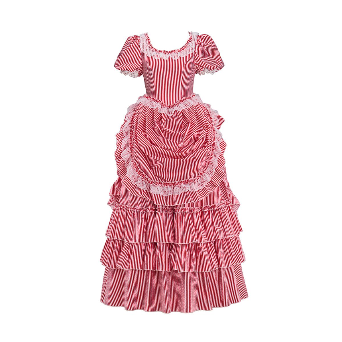 Викторианское красное полосатое платье – Элегантный косплей костюм для любителей аниме и готики