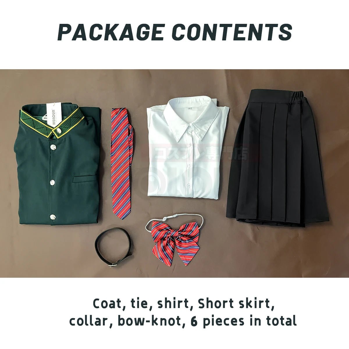 Костюм Тасуку Цубакино из аниме Wind Breaker: зеленый тренч, юбка, белая рубашка, галстук-бабочка