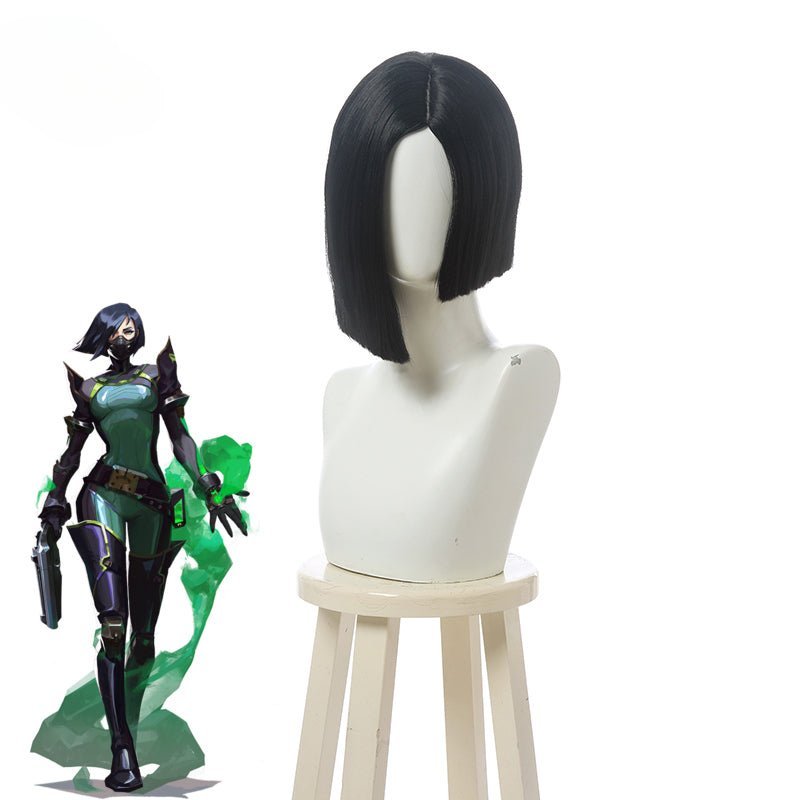 Игра Valorant Viper Костюмные Парики 35см Короткие Черные Парики Хэллоуин Термостойкие Синтетические Волосы