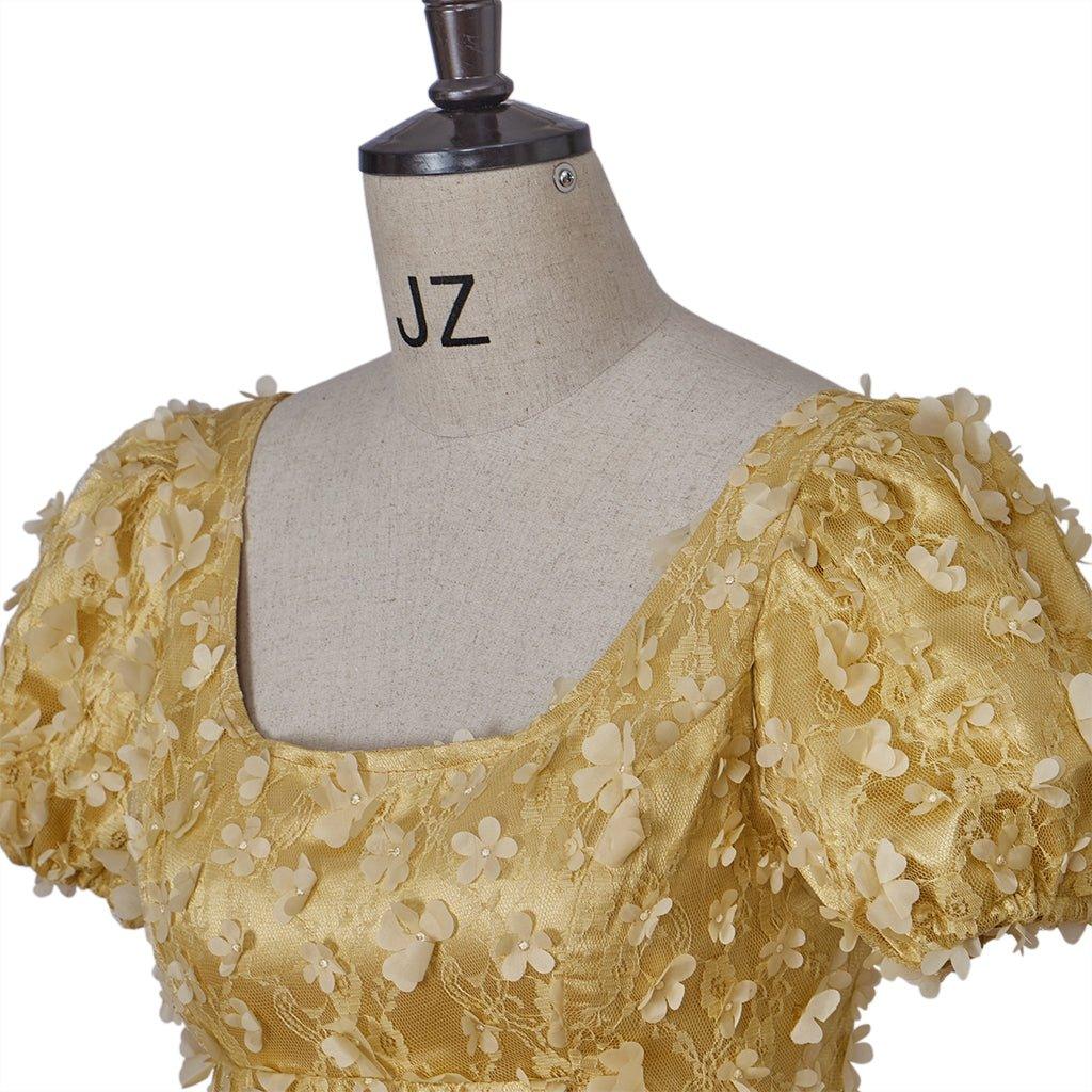 Золотое шелковое платье в стиле ампир - исторический костюм для косплея Bridgerton, Хэллоуина, Рождества, чаепитий и балов