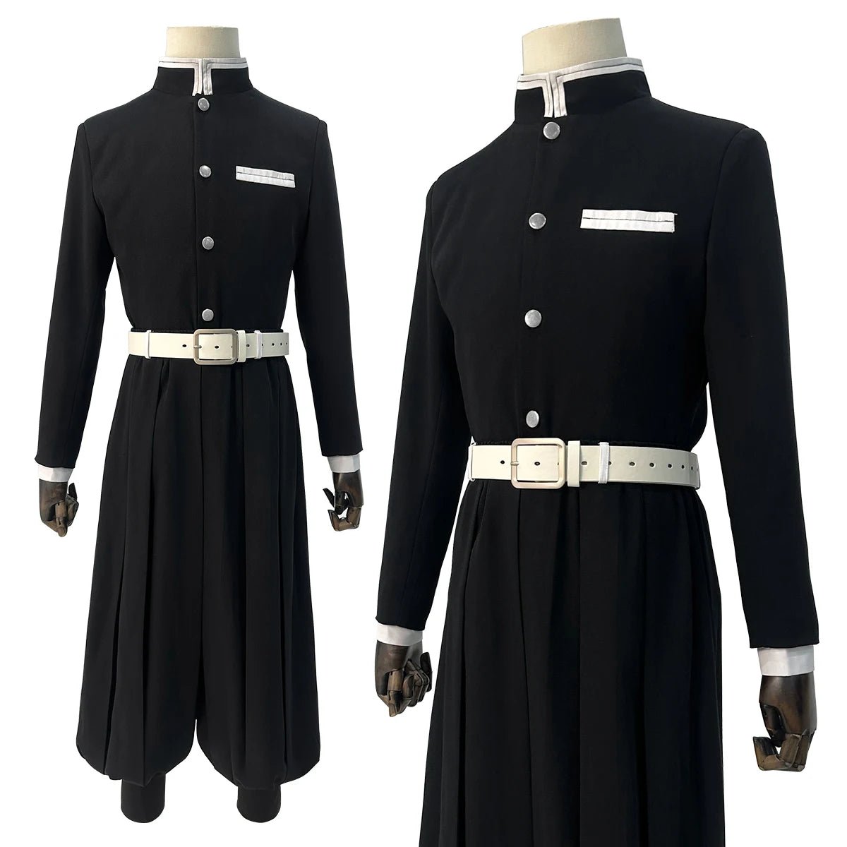 Аутентичный косплей-костюм Танджиро Камадо и Дзеницу Агацумы с вышивкой: черная униформа, эластичные брюки и ремень