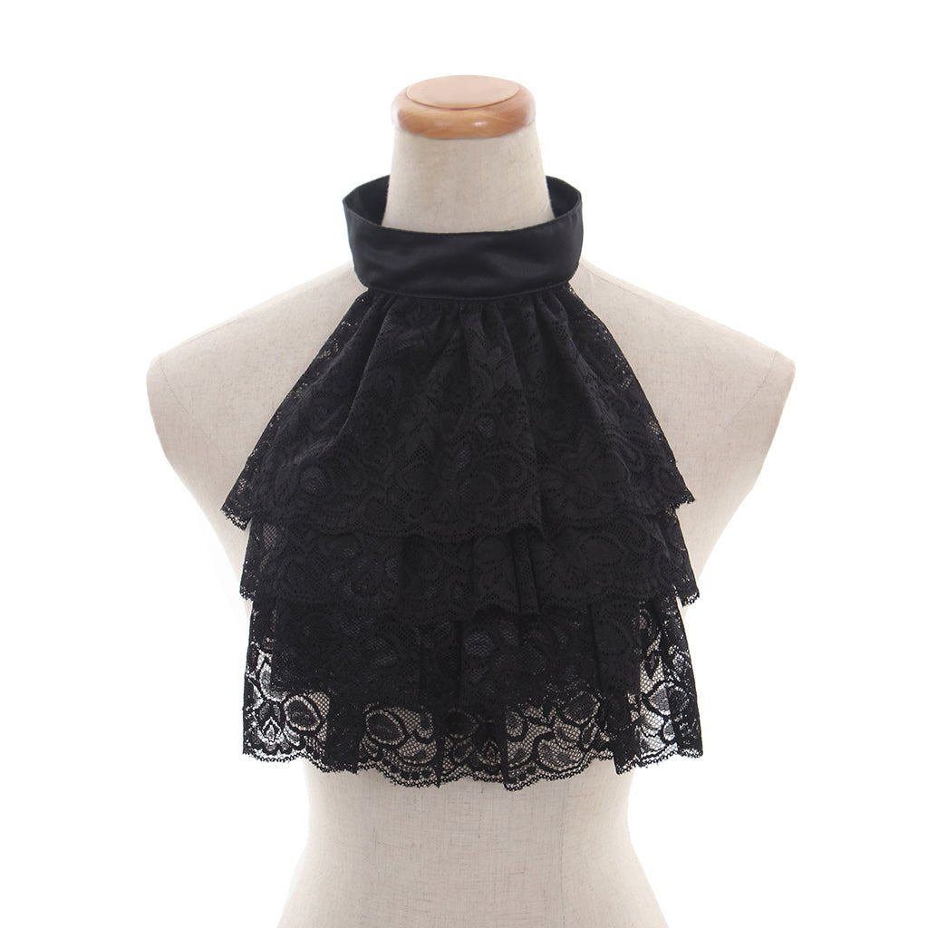 Викторианский черный кружевной отстегивающийся воротник и манжеты | Готические аксессуары для костюмов аниме и исторической моды