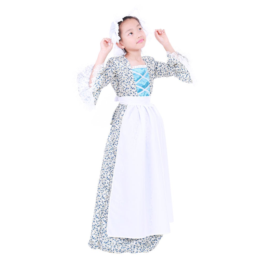 Винтажный костюм пионерки в колониальном стиле: цветочное платье и чепчик