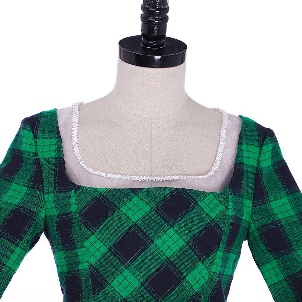 Платье в стиле рококо Марии-Антуанетты XVIII века - зелено-черная клетка с кружевной отделкой