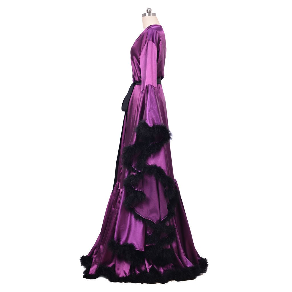 Средневековое платье для женщин с перьями, винтажная фиолетовая кимоно ночная рубашка для свадебных, будуар костюмов
