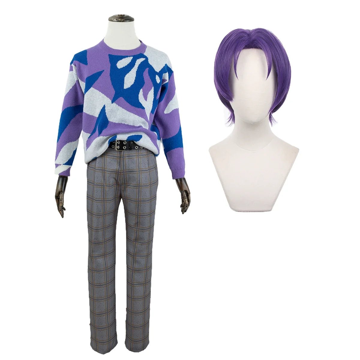 Blue Lock Anime Reo Mikage Костюм для косплея Парик Повседневный Свитер Штаны Outfit Розовая сетка Синтетическое волокно Подарок