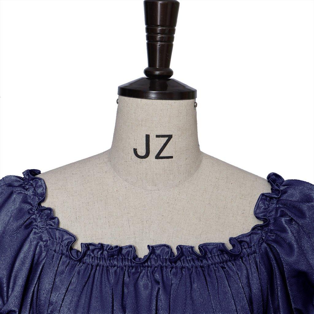 Средневековое Традиционное Платье Империи - Костюм Bridgerton в Железно-Синей Шелковой Ткани