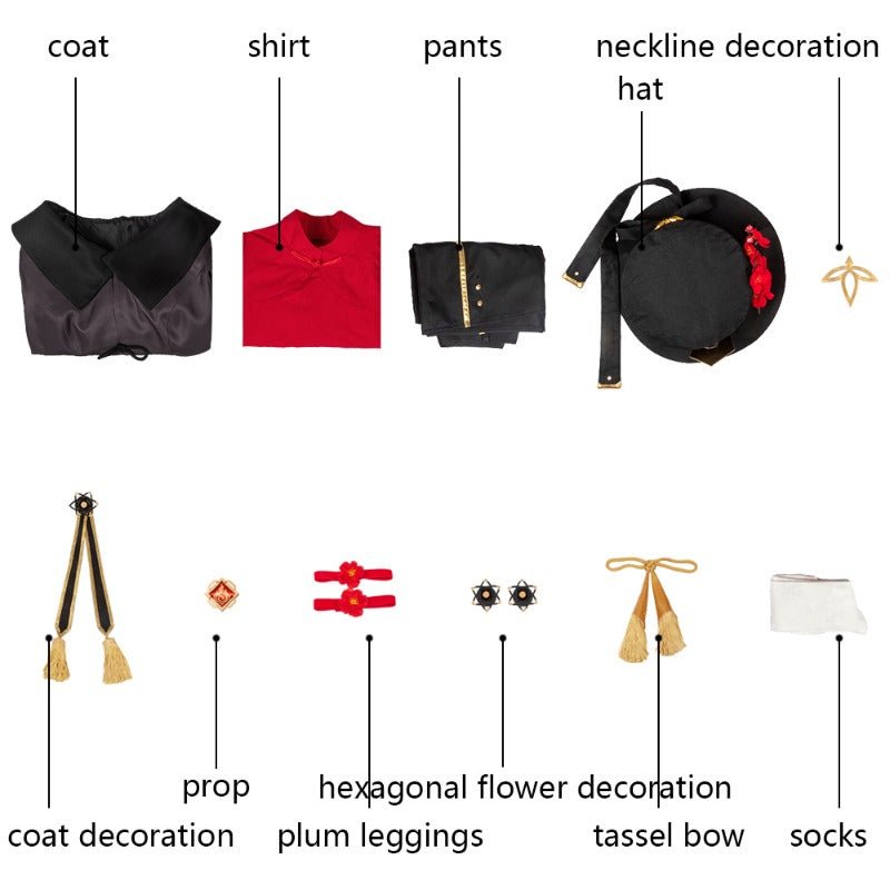 Костюм Ху Тао из Genshin Impact для косплея с шляпой на Хэллоуин