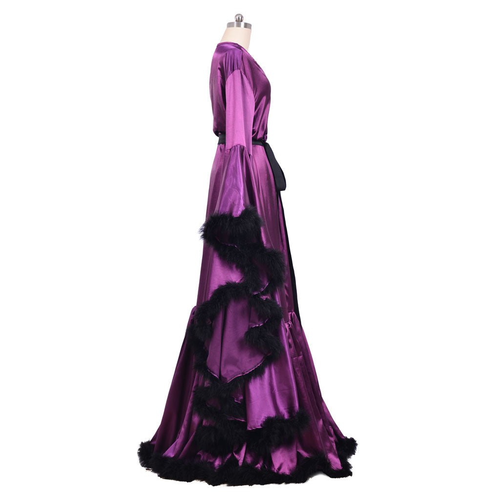 Средневековое платье для женщин с перьями, винтажная фиолетовая кимоно ночная рубашка для свадебных, будуар костюмов
