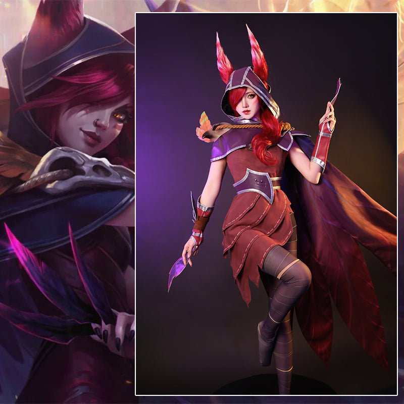 LOL Бунтарь Xayah Костюм для косплея Игра LOL Xayah Новый чемпион Набор для Хэллоуина Женский костюм с плащом