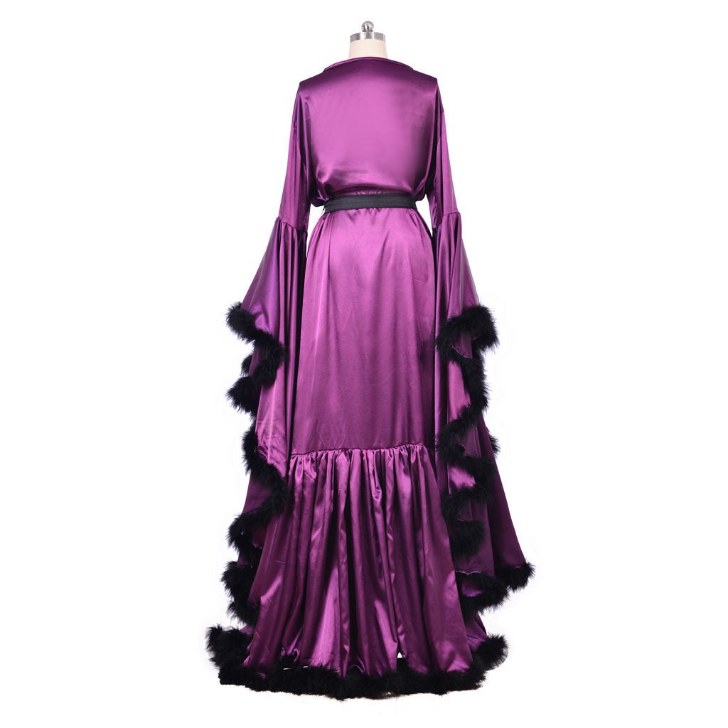 Средневековое платье для женщин с перьями, винтажная фиолетовая кимоно ночная рубашка для свадебных, будуар костюмов