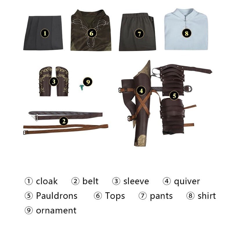 Костюм Леголаса для косплея - Полный набор с плащом | Властелин Колец