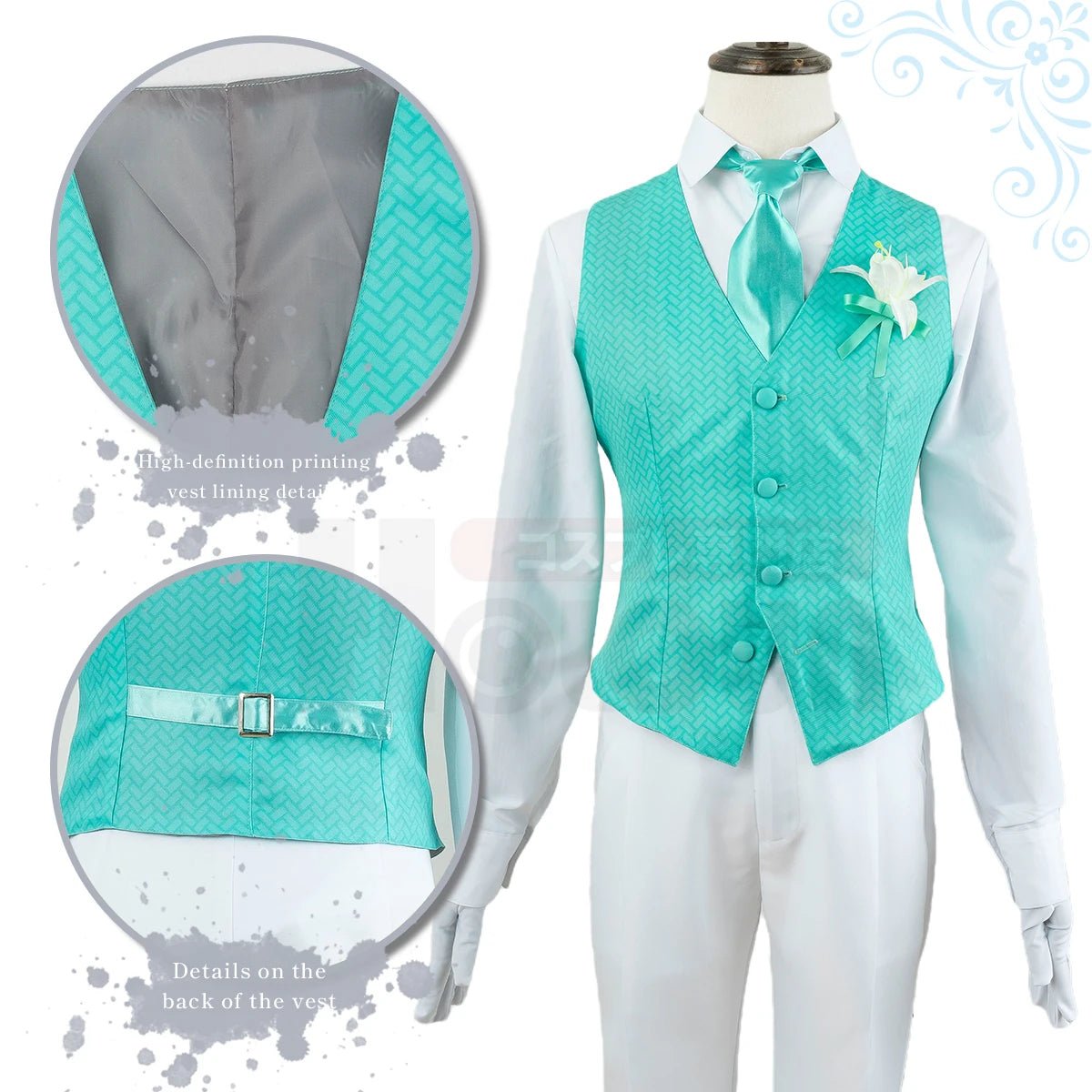 Костюм для косплея Rin Itoshi из аниме Blue Lock: фрак, парик, корсажная роза