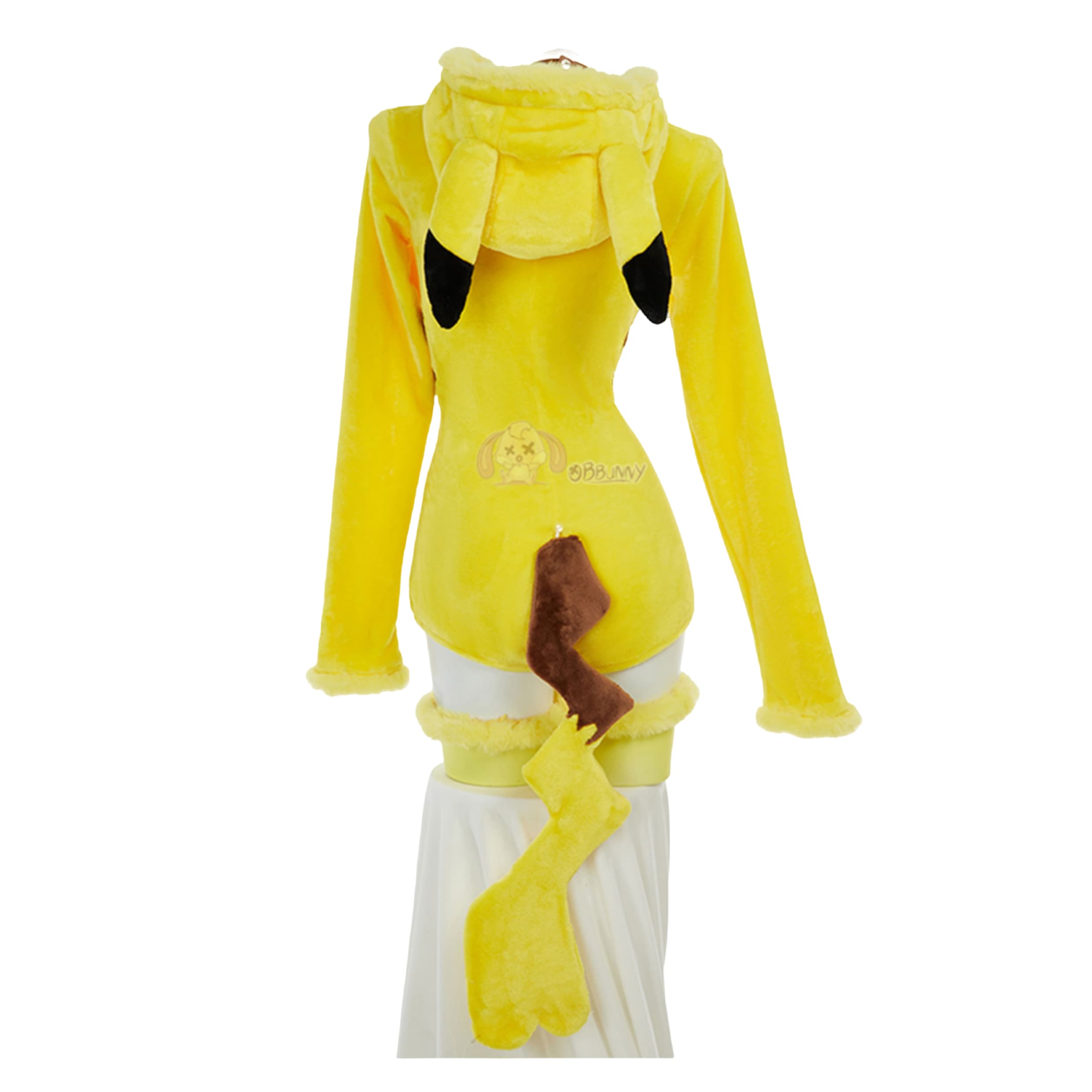 Женский комбинезон для косплея Пикачу: мягкий жёлтый костюм с ушками и хвостом