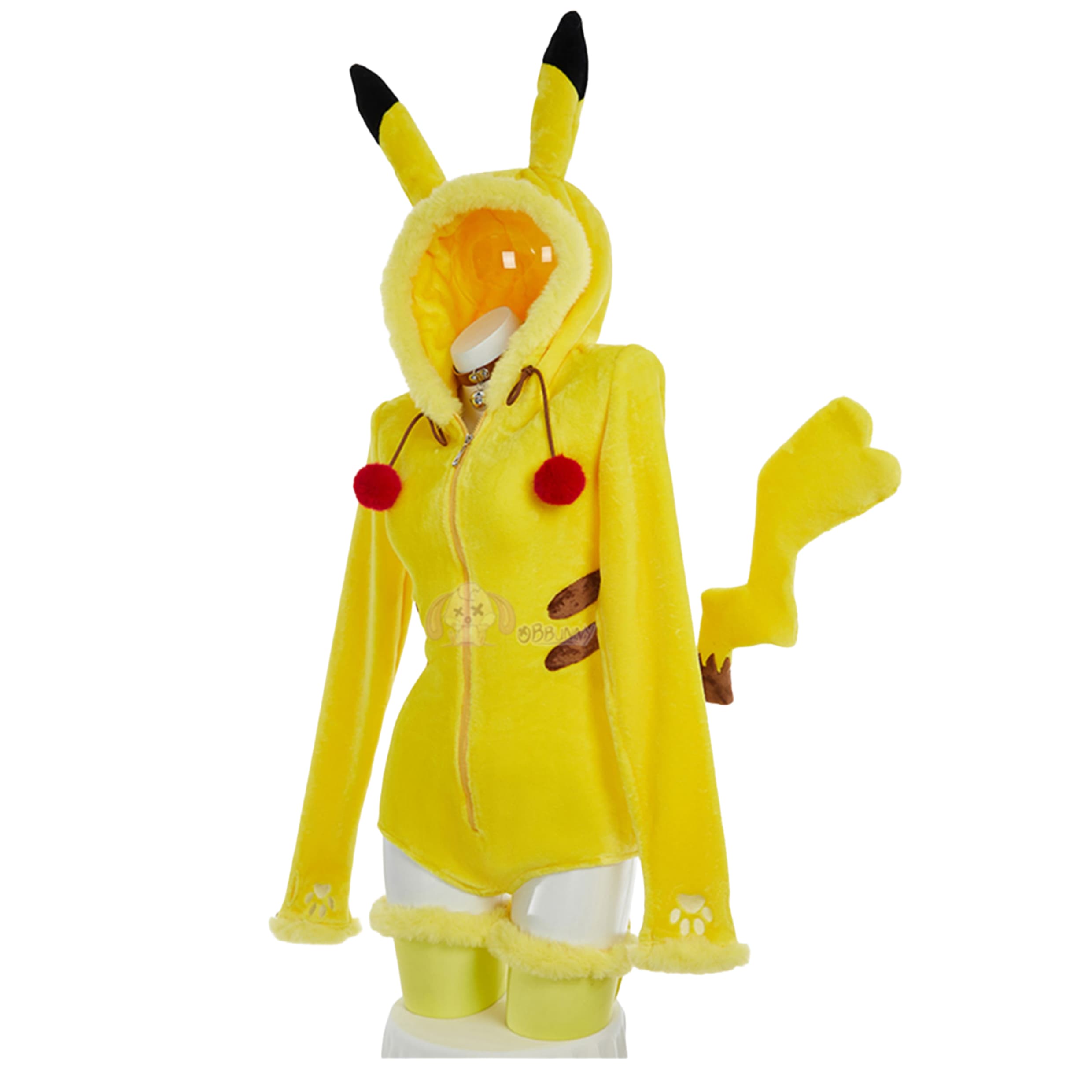 Женский комбинезон для косплея Пикачу: мягкий жёлтый костюм с ушками и хвостом