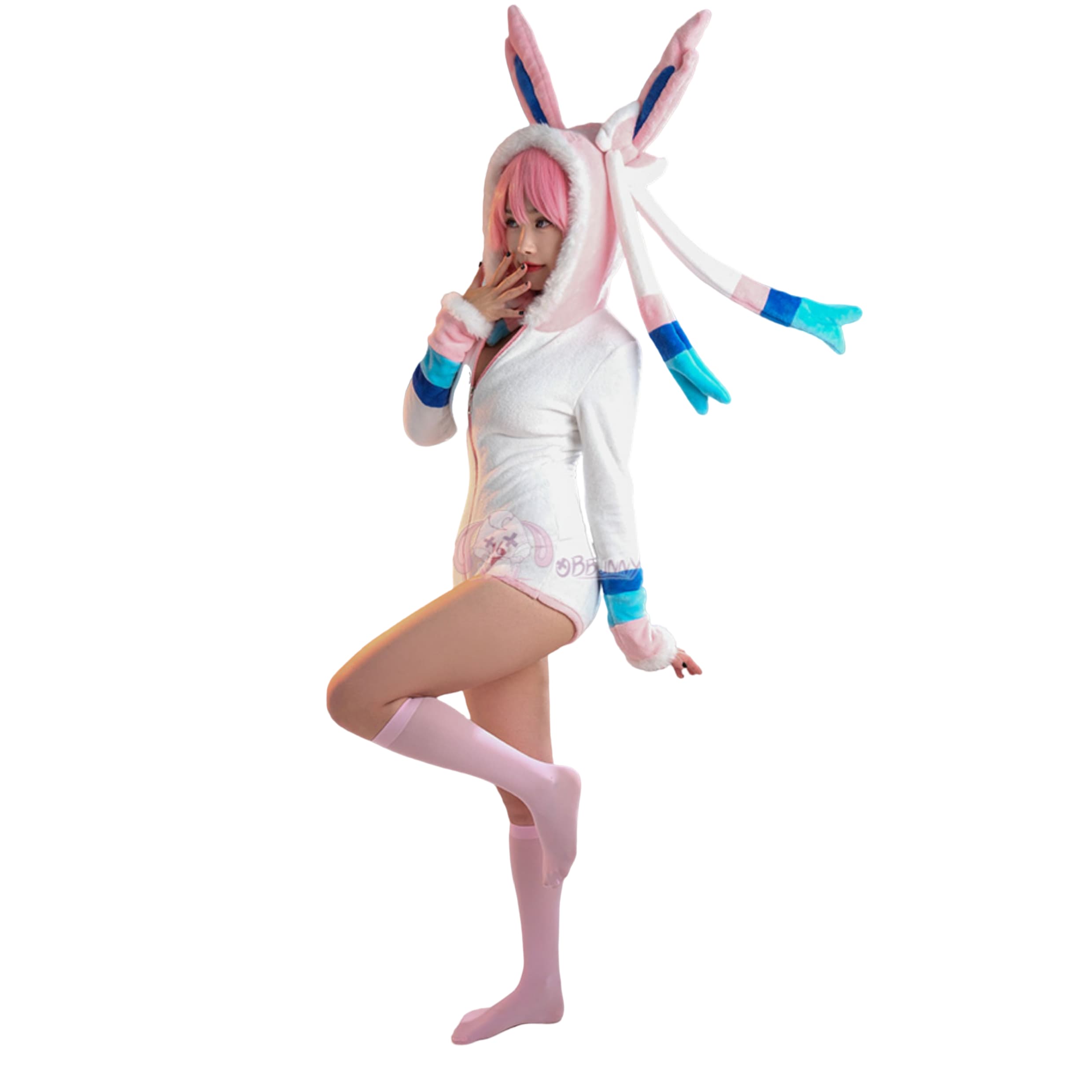 Розово-белый плюшевый косплей-костюм Сильвеона - Мягкий аниме-наряд для девушек