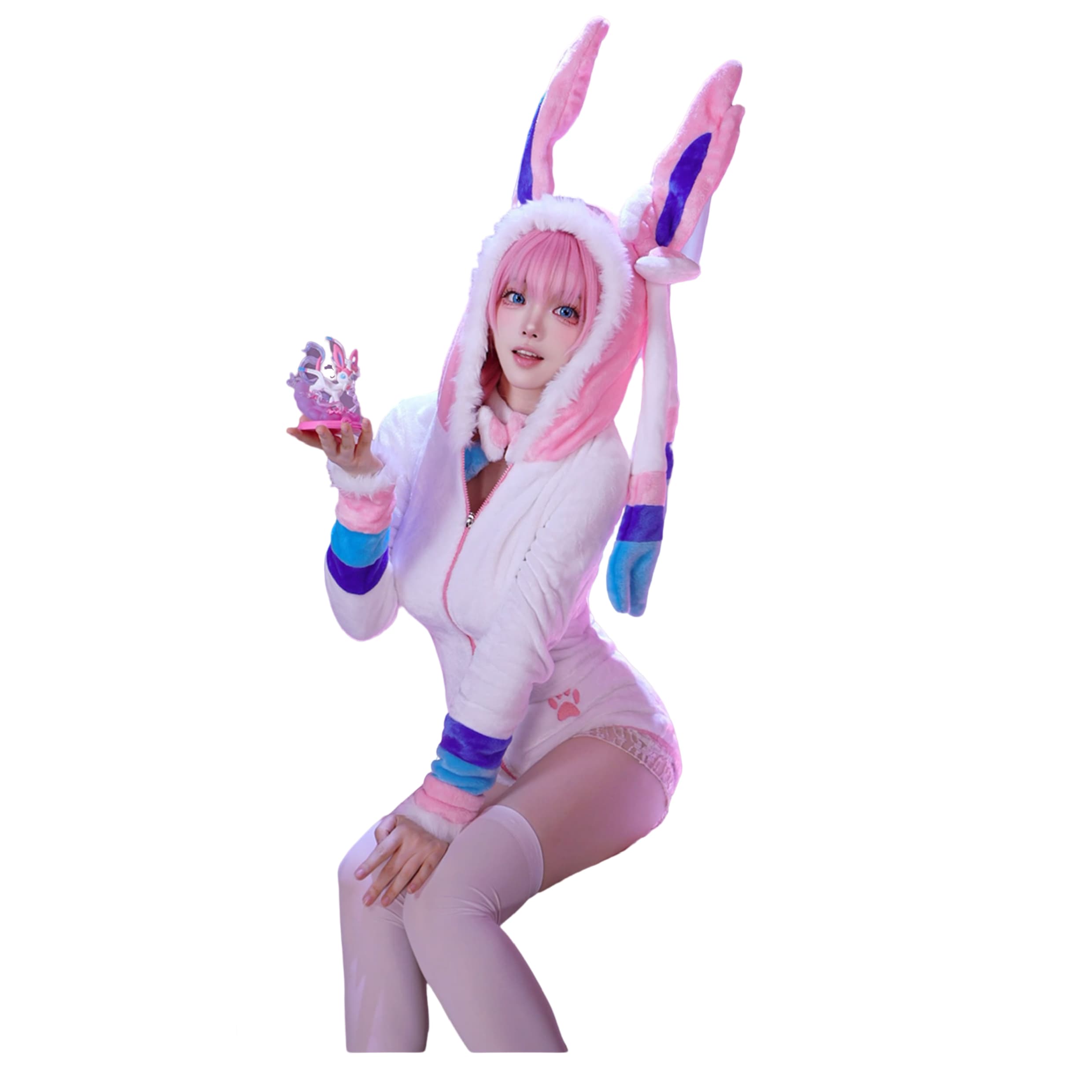 Розово-белый плюшевый косплей-костюм Сильвеона - Мягкий аниме-наряд для девушек