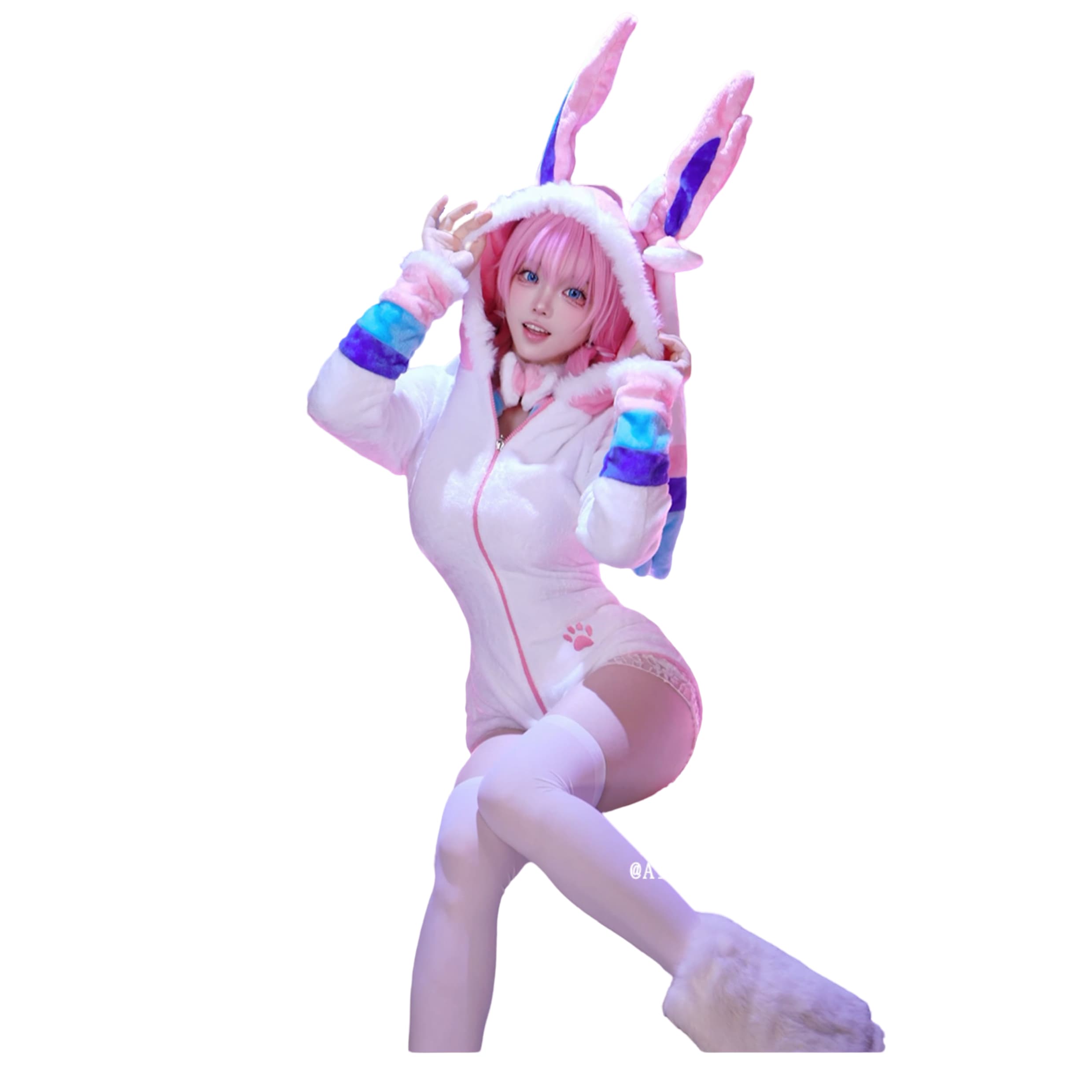 Розово-белый плюшевый косплей-костюм Сильвеона - Мягкий аниме-наряд для девушек