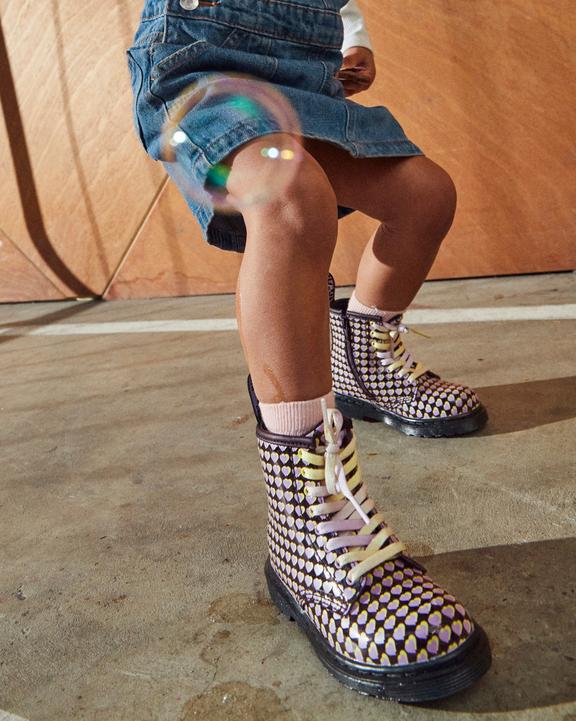 Toddler 1460 Patent Heart Printed Lace Up Boots