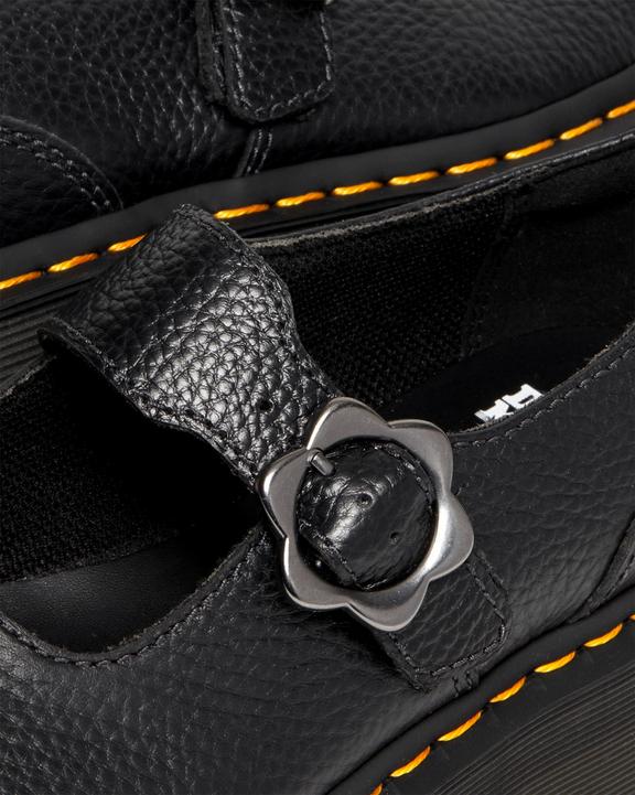 Addina Flower Buckle Leather Platform Shoes