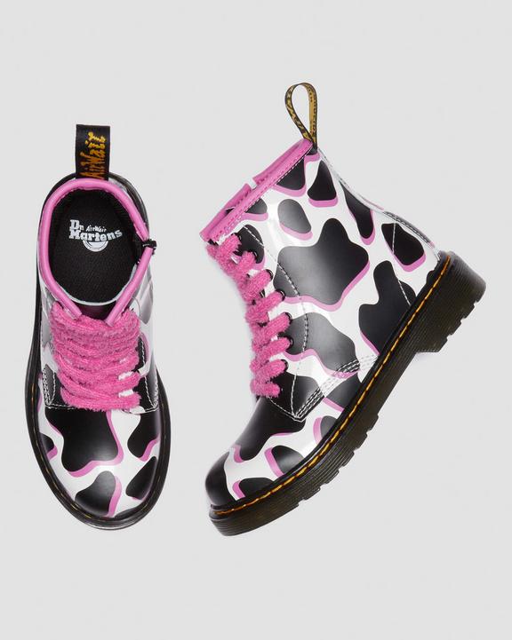 Junior 1460 Cow Print Patent Leather Lace Up Boots