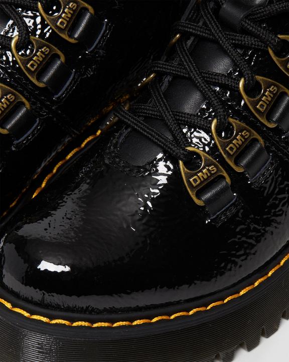 Laurenne Distressed Patent Leather Lace Up Heel Boots