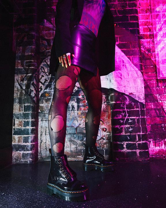 Sinclair Distressed Patent Leather Platform Boots