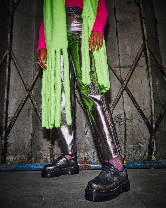 1461 Faux Fur-Lined Metallic Leather Platform Shoes